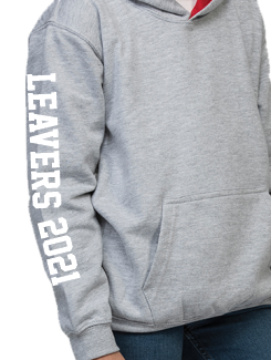 Primary School Leavers Hoodies - Sleeve Personalisation - Printed Leavers text on the sleeve