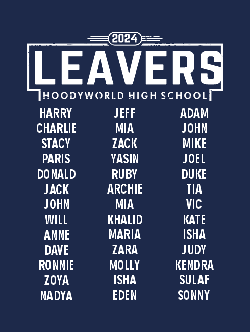 Leavers Hoodies - Leavers Page - Leavers List Design Two