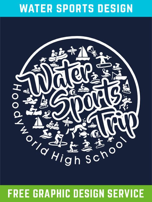 School Trip Hoodies - school trip Designs - Water Sports Design. We can send a bespoke design.